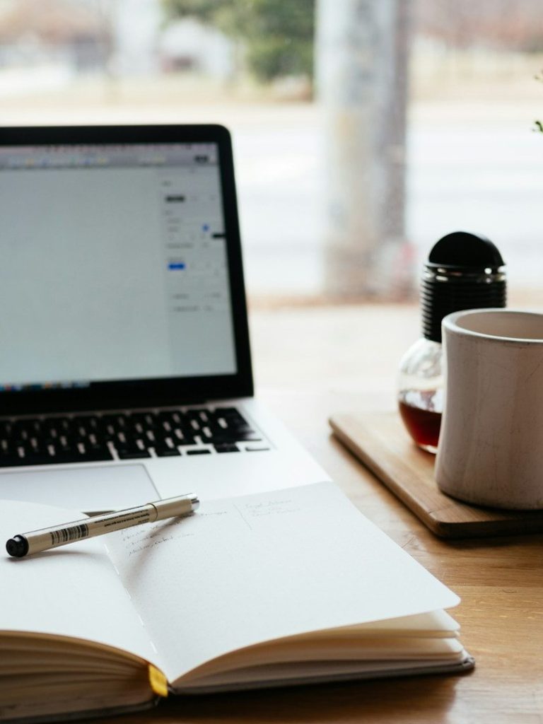 Online Hundetraining Arbeitsplatz mit Laptop und Notizbuch